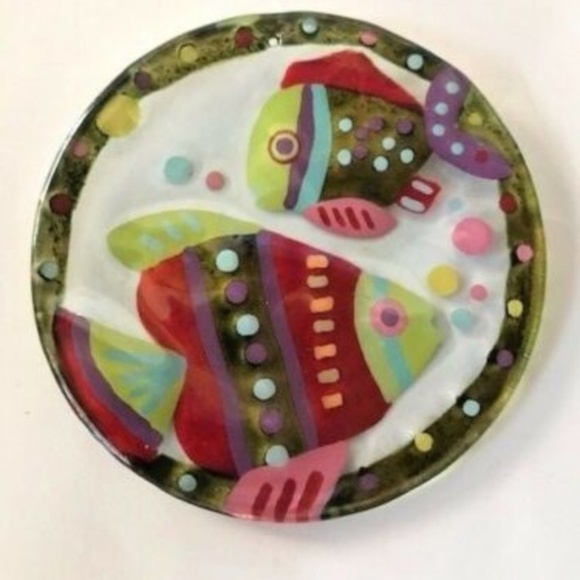 Lori Siebert Fused Glass Fish Plate 11" New in Box - Picture 2 of 8